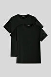 Erkek Slim Fit Dar Kesim Bisiklet Yaka %100 Pamuk 2'li Tişört Paketi BASIC-T-SHIRT2