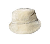 Kadın Kürk Bucket Kova Şapka Ekru