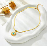 Çelik İtalyan Zincirli Firuze Doğaltaşlı kadin Altın Renk Kolye