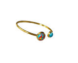 Çelik Mavi Kırmızı Sarı Detaylı Altın Renkli Kararmaz Kadın Bilezik Bileklik