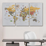 Harita Sepeti Dünya Haritası Çok Detaylı Ünlü Yerler Sembollü Kanvas Tablo 1748