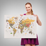 Harita Sepeti Dünya Haritası Çok Detaylı Ünlü Yerler Sembollü Kanvas Tablo 1748