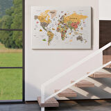 Harita Sepeti Dünya Haritası Çok Detaylı Ünlü Yerler Sembollü Kanvas Tablo 1748
