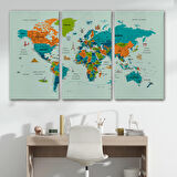 Harita Sepeti Türkçe Dünya Haritası Çok Detaylı Ünlü Yerler Sembollü Kanvas Tablo 1749