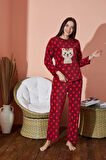 Kadın Kışlık Polar Pijama Takımı Desenli Peluş Takım Waynap 8890