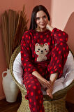 Kadın Kışlık Polar Pijama Takımı Desenli Peluş Takım Waynap 8890