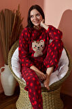 Kadın Kışlık Polar Pijama Takımı Desenli Peluş Takım Waynap 8890