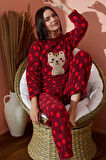 Kadın Kışlık Polar Pijama Takımı Desenli Peluş Takım Waynap 8890