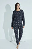 Kadın Desenli Pijama Takımı Bisiklet Yaka Waynap 951