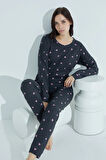 Kadın Desenli Pijama Takımı Bisiklet Yaka Waynap 951