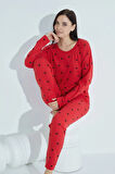 Kadın Desenli Pijama Takımı Bisiklet Yaka Waynap 951