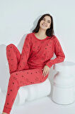 Kadın Desenli Pijama Takımı Bisiklet Yaka Waynap 954