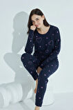 Kadın Desenli Pijama Takımı Bisiklet Yaka Waynap 957
