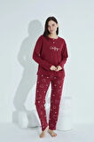 Kadın Düğmeli Desenli Pijama Takımı Yazılı Waynap 956