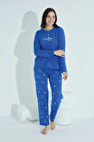 Kadın Düğmeli Desenli Pijama Takımı Yazılı Waynap 956