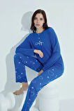 Kadın Düğmeli Desenli Pijama Takımı Yazılı Waynap 956