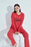 Kadın Desenli Pijama Takımı Bisiklet Yaka Waynap 953