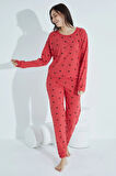 Kadın Desenli Pijama Takımı Bisiklet Yaka Waynap 951