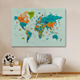 Harita Sepeti Dünya Haritası Çok Detaylı Ünlü Yerler Sembollü Kanvas Tablo 1750