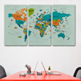Harita Sepeti Dünya Haritası Çok Detaylı Ünlü Yerler Sembollü Kanvas Tablo 1750