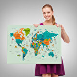 Harita Sepeti Dünya Haritası Çok Detaylı Ünlü Yerler Sembollü Kanvas Tablo 1750