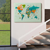 Harita Sepeti Dünya Haritası Çok Detaylı Ünlü Yerler Sembollü Kanvas Tablo 1750