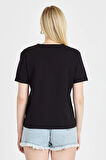 Kadın Payetli %100 Pamuk Siyah Tişört