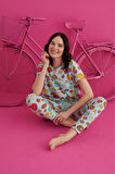 Kadın Desenli Pijama Takımı Bisiklet Yaka Pijama Waynap 4130