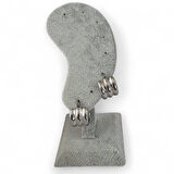 Üç Çizgili Kadın Çelik Halka Küpe Gümüş Renk 