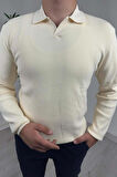 Explode - Erkek Ekru Polo Yaka Regular Triko Kazak