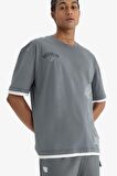DeFactoFit NBA Brooklyn Nets Oversize Geniş Kalıp Bisiklet Yaka Kısa Kollu Tişört D8610AX25SPGR311