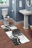 Modern Desenli Dijital Baskı 3’lü Banyo Paspas Takımı Yıkanabilir Kaymaz Tabanlı Klozet Takımı KLZ0002