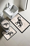 Modern Desenli Dijital Baskı 3’lü Banyo Paspas Takımı Yıkanabilir Kaymaz Tabanlı Klozet Takımı KLZ0030
