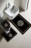 Modern Desenli Dijital Baskı 3’lü Banyo Paspas Takımı Yıkanabilir Kaymaz Tabanlı Klozet Takımı KLZ0046