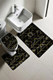 Modern Desenli Dijital Baskı 3’lü Banyo Paspas Takımı Yıkanabilir Kaymaz Tabanlı Klozet Takımı KLZ0050