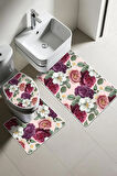 Modern Desenli Dijital Baskı 3’lü Banyo Paspas Takımı Yıkanabilir Kaymaz Tabanlı Klozet Takımı KLZ0053