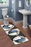 Modern Desenli Dijital Baskı 3’lü Banyo Paspas Takımı Yıkanabilir Kaymaz Tabanlı Klozet Takımı KLZ0054