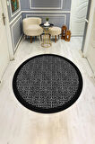  Yuvarlak Dijital Baskı Siyah Modern Desenli Dot Kaymaz Tabanlı Halı H0312