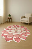 Pembe Lazer Çiçek Desenli Dijital Baskı Kaymaz Tabanlı Halı H0432