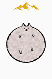 Kedi Desenli Yuvarlak Dijital Baskı Kaymaz Tabanlı Halı H0396