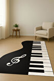 Piano Desenli Lazer Kesim Dijital Baskı Kaymaz Taban Halı H0448