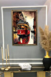 Kırmızı Tramvay Desenli Dijital Baskılı Kadife Kumaş Çerçeveli Tablo TBL0052