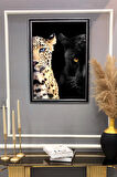 Jaguar ve Leopar Desenli Dijital Baskılı Kadife Kumaş Çerçeveli Tablo TBL0063