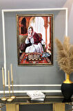 Satranç Oynayan Kadın Desenli Dijital Baskılı Kadife Kumaş Çerçeveli Tablo TBL0064