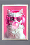Modern Kedi Desenli Dijital Baskılı Kadife Kumaş Çerçeveli Tablo TBL0038