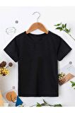 Ünisex Rahat Kalıp Pamuklu Düz Siyah Çocuk T-shirt