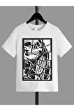 Ünisex Rahat Kalıp Pamuklu Baskılı Beyaz Çocuk T-shirt