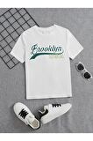 Ünisex Rahat Kalıp Pamuklu Baskılı Beyaz Çocuk T-shirt