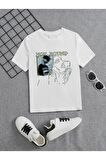 Ünisex Rahat Kalıp Pamuklu Baskılı Beyaz Çocuk T-shirt