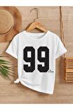 Ünisex Rahat Kalıp Pamuklu Baskılı Beyaz Çocuk T-shirt